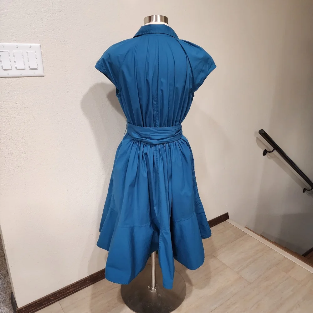 eShakti Cotton Poplin Blouson Midi Dress Dark Teal Classic Flare size Large 12 - Picture 11 of 11